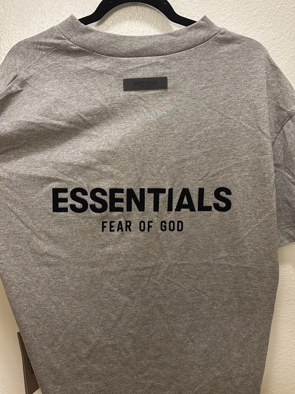 Essentials Men's Gray Logo Short Sleeve Tee - Black Print